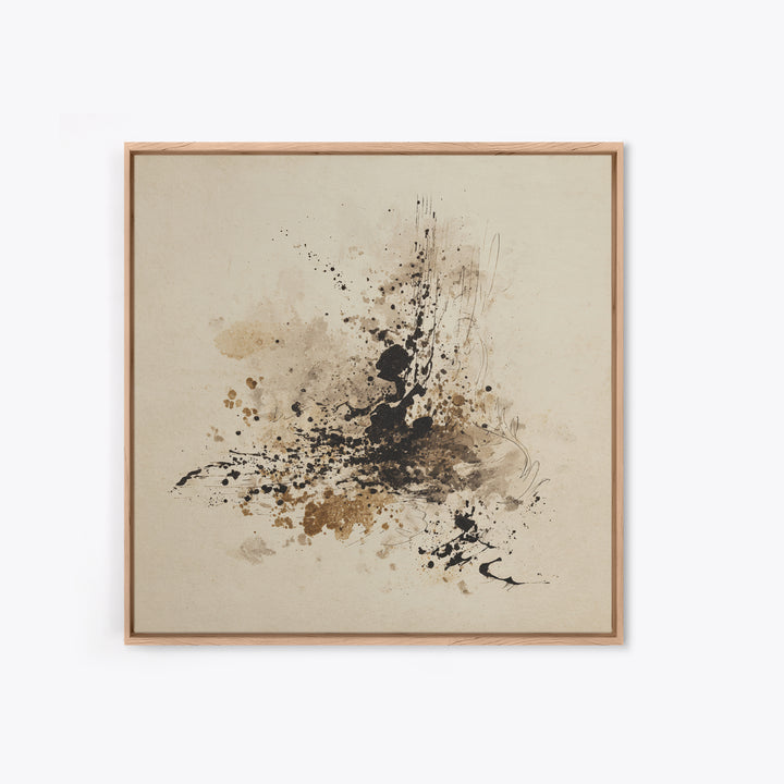 Ink Splatter and Long Brushstroke Composition Canvas Print, Calligraphy Art, Textured Painting, Living Room Decor, Script, CAL-1x1-88