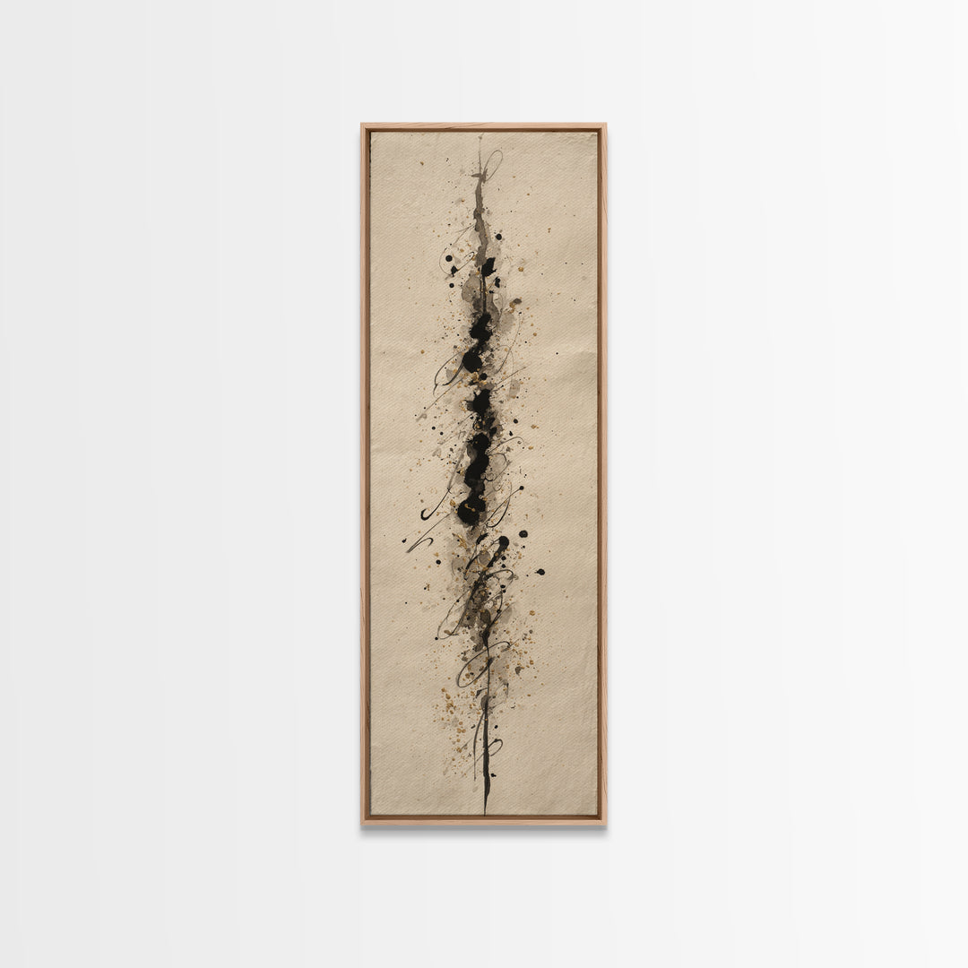 Ink Splatter and Long Brushstroke Composition Canvas Print, Calligraphy Art, Bedroom Wall Decor, Living Room Decor, Script, CAL-1x3-100