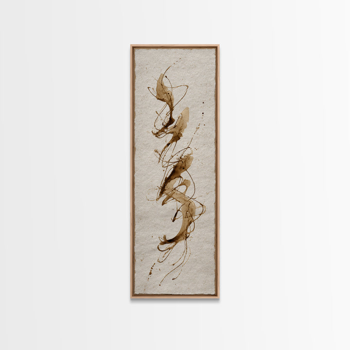 Abstract Gold Calligraphic Strokes on Ivory Paper Canvas Print, Calligraphy Art, Japanese Decor, Living Room Decor, Script, CAL-1x3-14