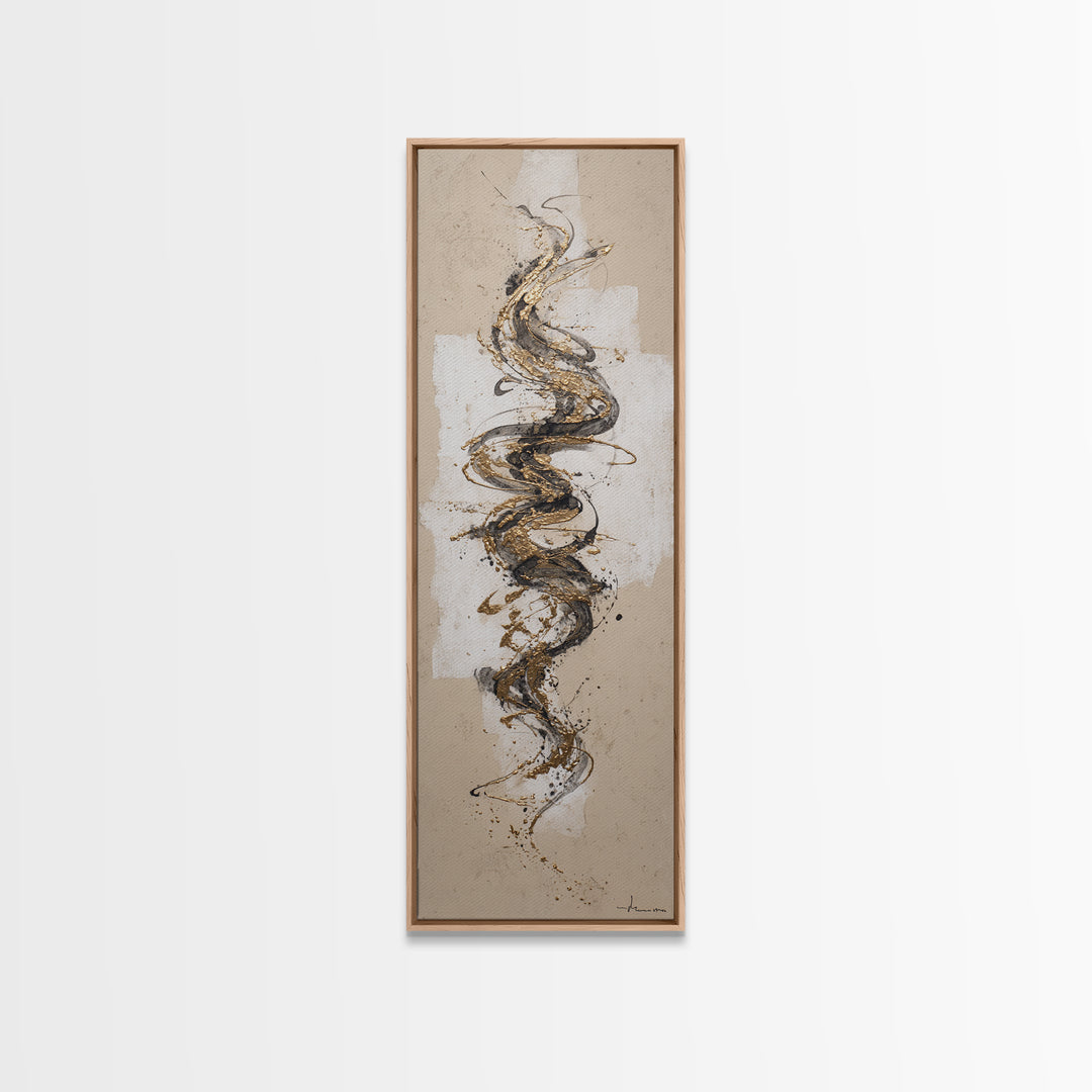 Gold Leaf Calligraphic Spiral on Plaster Surface Canvas Print, Calligraphy Art, Wall Art Printable, Living Room Decor, Script, CAL-1x3-2