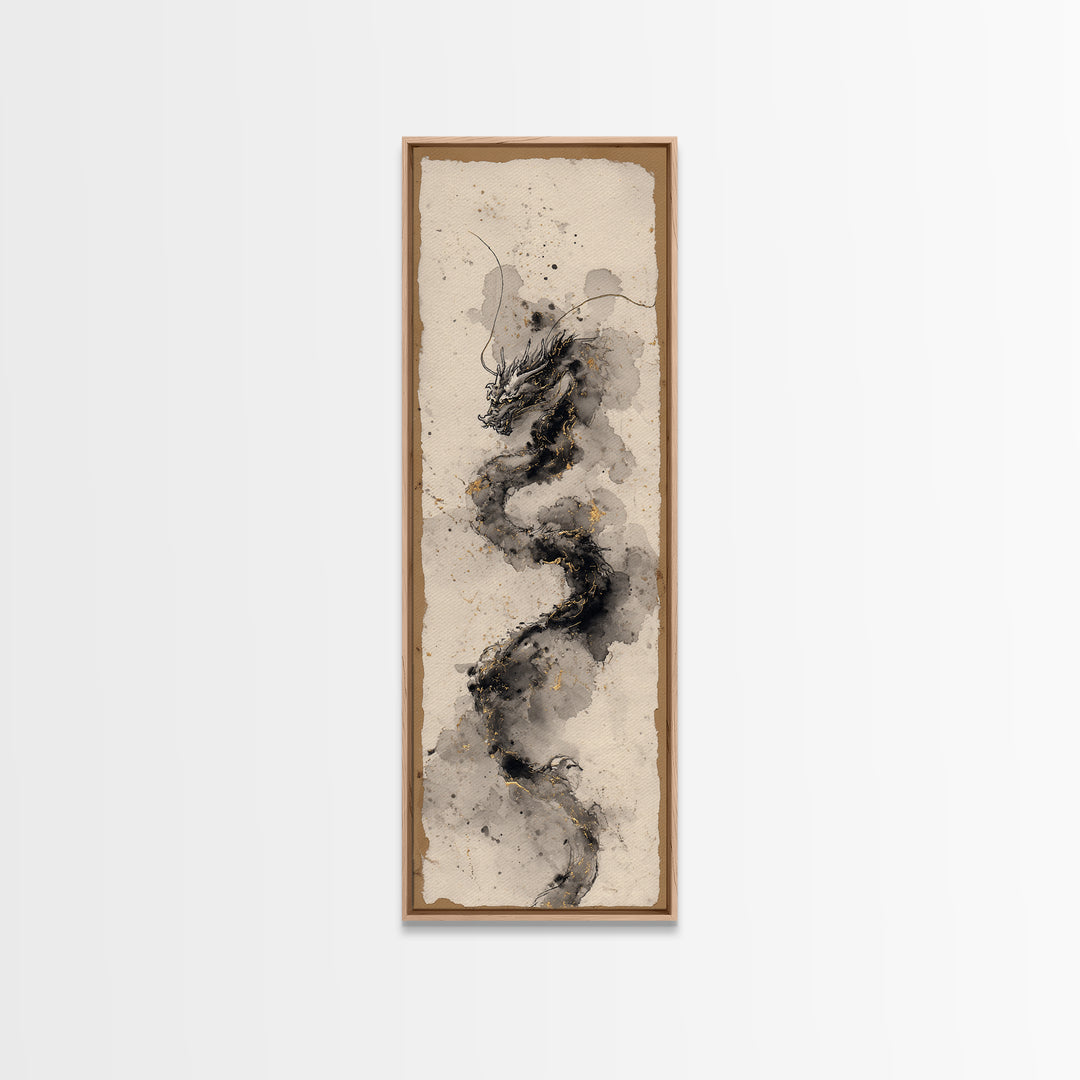 Ink Wash Dragon Curve Canvas Print, Calligraphy Art, Gallery Decor, Living Room Decor, Fine Art, Script, Contemporary Art, CAL-1x3-21