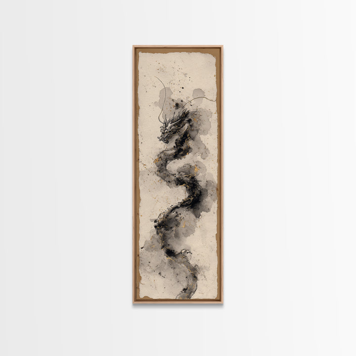 Ink Wash Dragon Curve Canvas Print, Calligraphy Art, Gallery Decor, Living Room Decor, Fine Art, Script, Contemporary Art, CAL-1x3-21