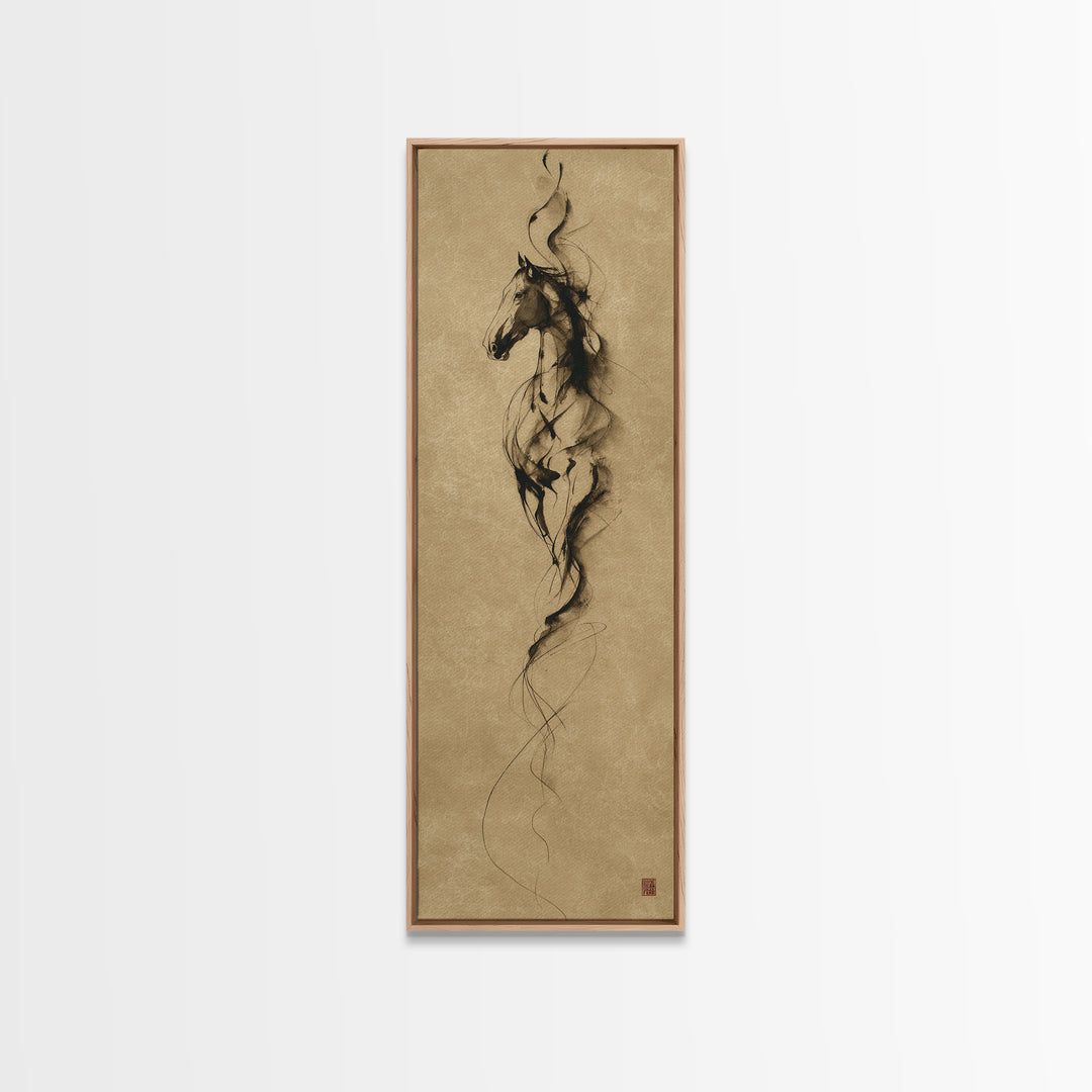 Calligraphic Horse Silhouette Made from One Line Framed Canvas Print, Calligraphy Art, Modern Decor, Living Room Decor, Script, CAL-1x3-29