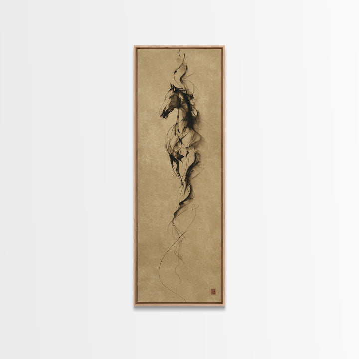 Calligraphic Horse Silhouette Made from One Line Framed Canvas Print, Calligraphy Art, Modern Decor, Living Room Decor, Script, CAL-1x3-29