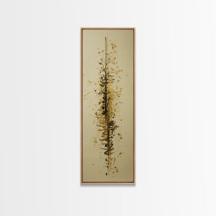 Abstract Gold Calligraphic Strokes on Ivory Paper Canvas Print, Calligraphy Art, Japanese Decor, Living Room Decor, Script, CAL-1x3-38