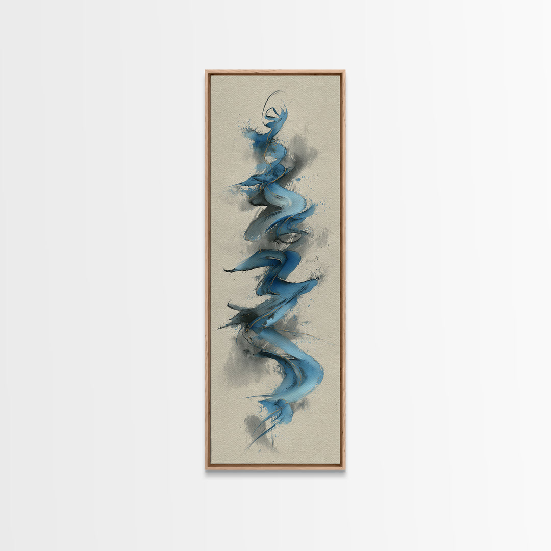Modern Calligraphy Wave Framed Canvas Print, Calligraphy Art, Watercolor Print, Living Room Decor, Fine Art, Script, CAL-1x3-46