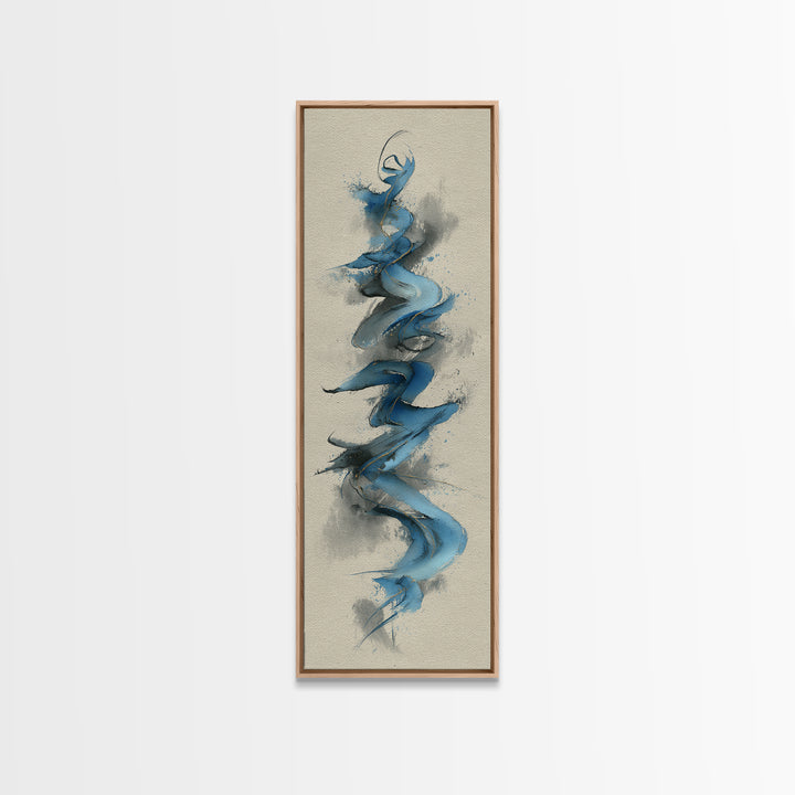 Modern Calligraphy Wave Framed Canvas Print, Calligraphy Art, Watercolor Print, Living Room Decor, Fine Art, Script, CAL-1x3-46