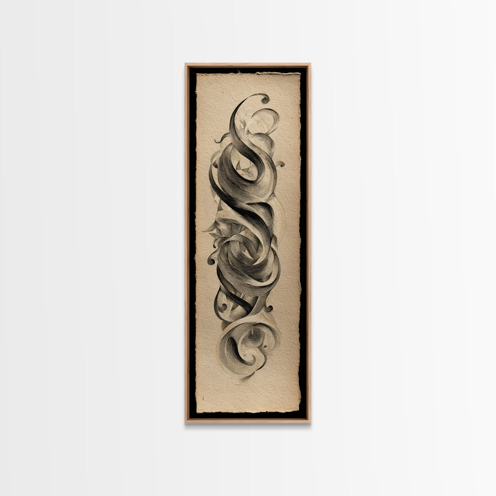 Baroque Scrollwork Made from Looping Pen Strokes Canvas Print, Calligraphy Art, Wall Art, Living Room Decor, Fine Art, Script, CAL-1x3-48