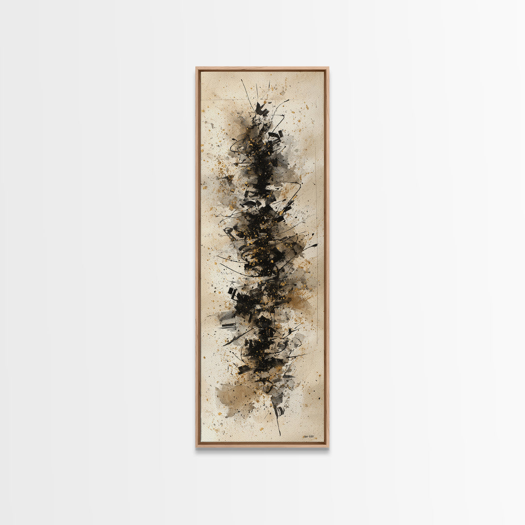 Monochrome Brush Alphabet Fragments as Abstract Texture Canvas Print, Calligraphy Art, Japanese Decor, Living Room Decor, CAL-1x3-49