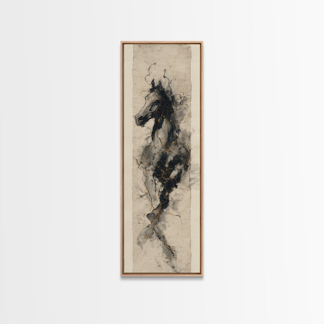 Calligraphic Horse Silhouette Made from One Line Canvas Print, Calligraphy Art, Gallery Wall Set, Living Room Decor, Script, CAL-1x3-5