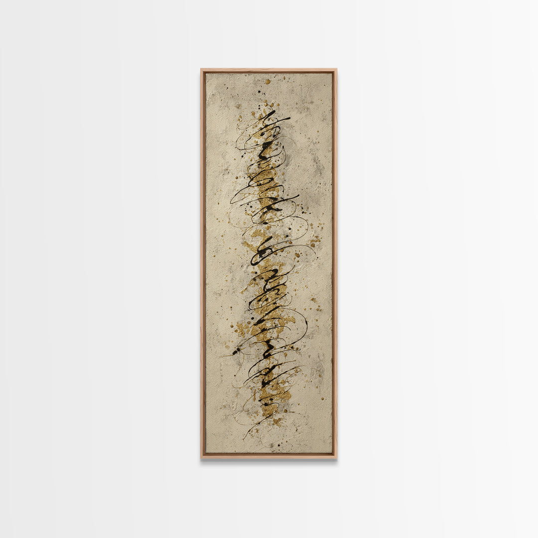Gold Leaf Calligraphic Spiral on Plaster Surface Canvas Print, Calligraphy Art, Quote Wall Art, Living Room Decor, Script, CAL-1x3-50