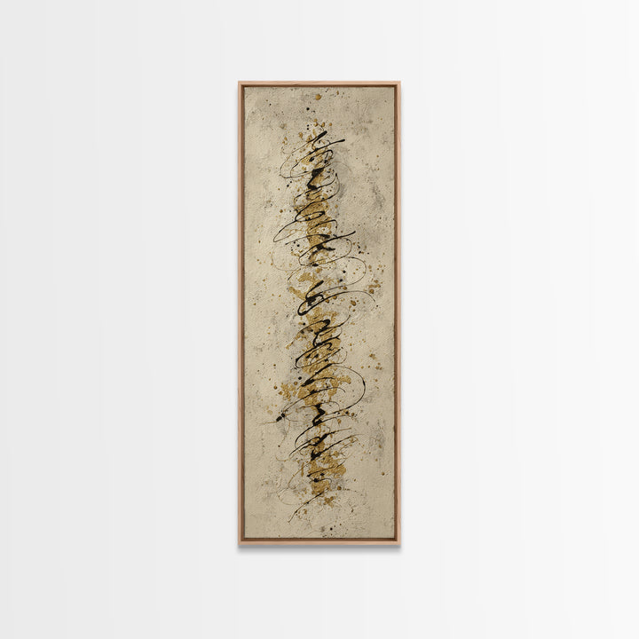 Gold Leaf Calligraphic Spiral on Plaster Surface Canvas Print, Calligraphy Art, Quote Wall Art, Living Room Decor, Script, CAL-1x3-50