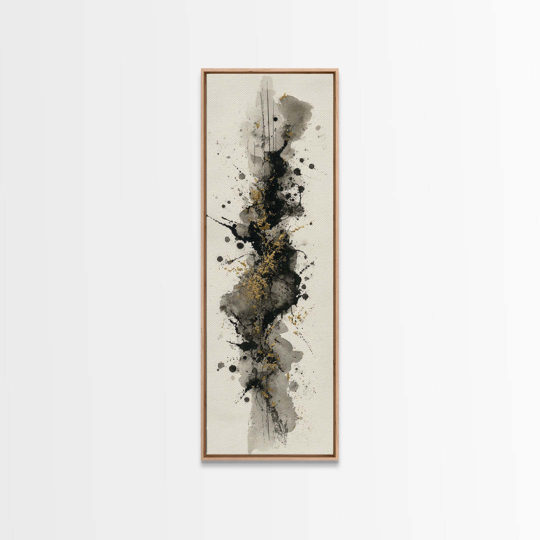 Ink Splatter and Long Brushstroke Composition Framed Canvas Print, Calligraphy Art, Home Decor, Living Room Decor, Script, CAL-1x3-52