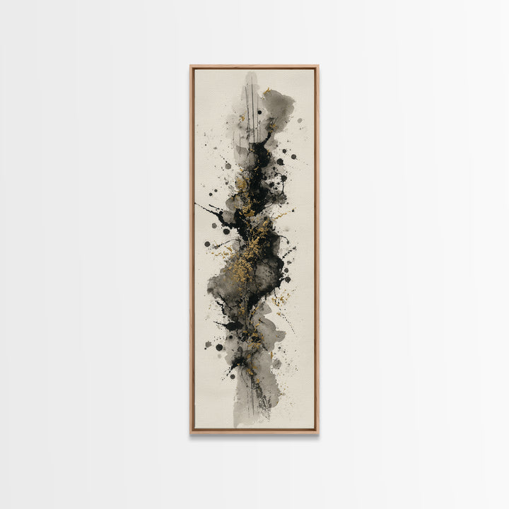 Ink Splatter and Long Brushstroke Composition Framed Canvas Print, Calligraphy Art, Home Decor, Living Room Decor, Script, CAL-1x3-52