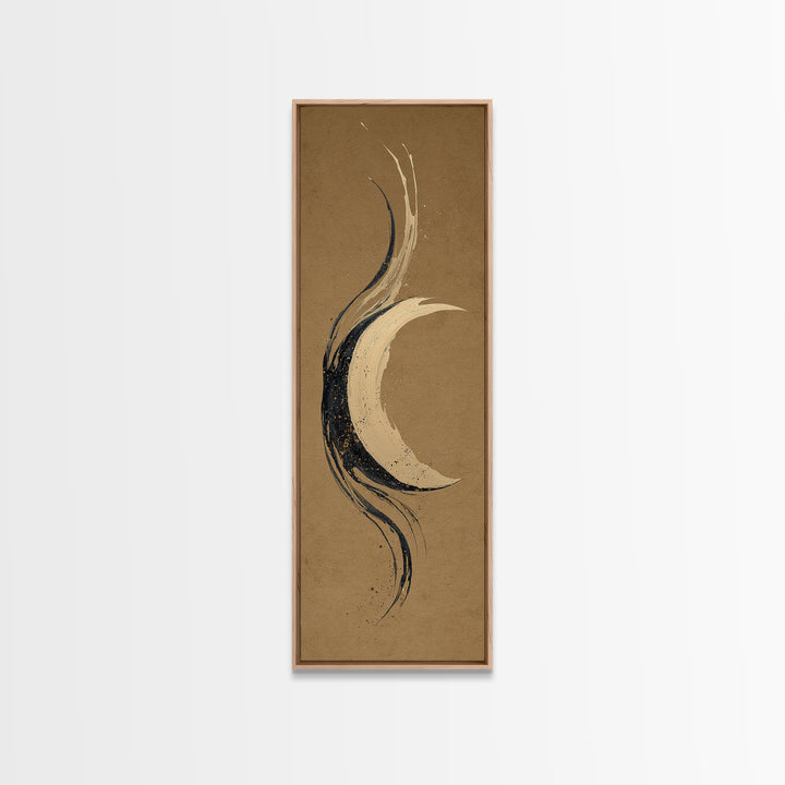 Crescent Moon Made from Elegant Ink Swashes Canvas Print, Calligraphy Art, Fine Art Print, Living Room Decor, Fine Art, Script, CAL-1x3-57
