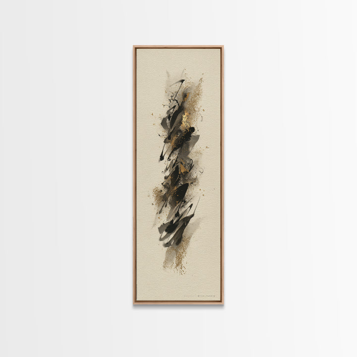 Abstract Gold Calligraphic Strokes on Ivory Paper Canvas Print, Calligraphy Art, Neutral Decor, Living Room Decor, Script, CAL-1x3-62