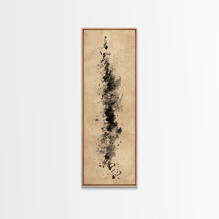 Ink Splatter and Long Brushstroke Composition Framed Canvas Print, Calligraphy Art, Calligraphy, Living Room Decor, Script, CAL-1x3-76