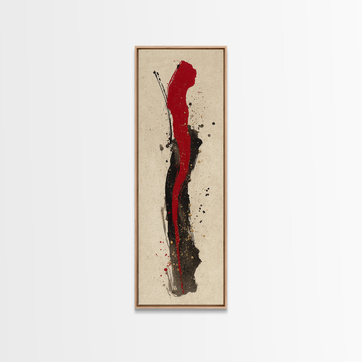Bold Red Brushstroke Seal Abstraction Framed Canvas Print, Calligraphy Art, Japanese Art, Living Room Decor, Fine Art, Script, CAL-1x3-79