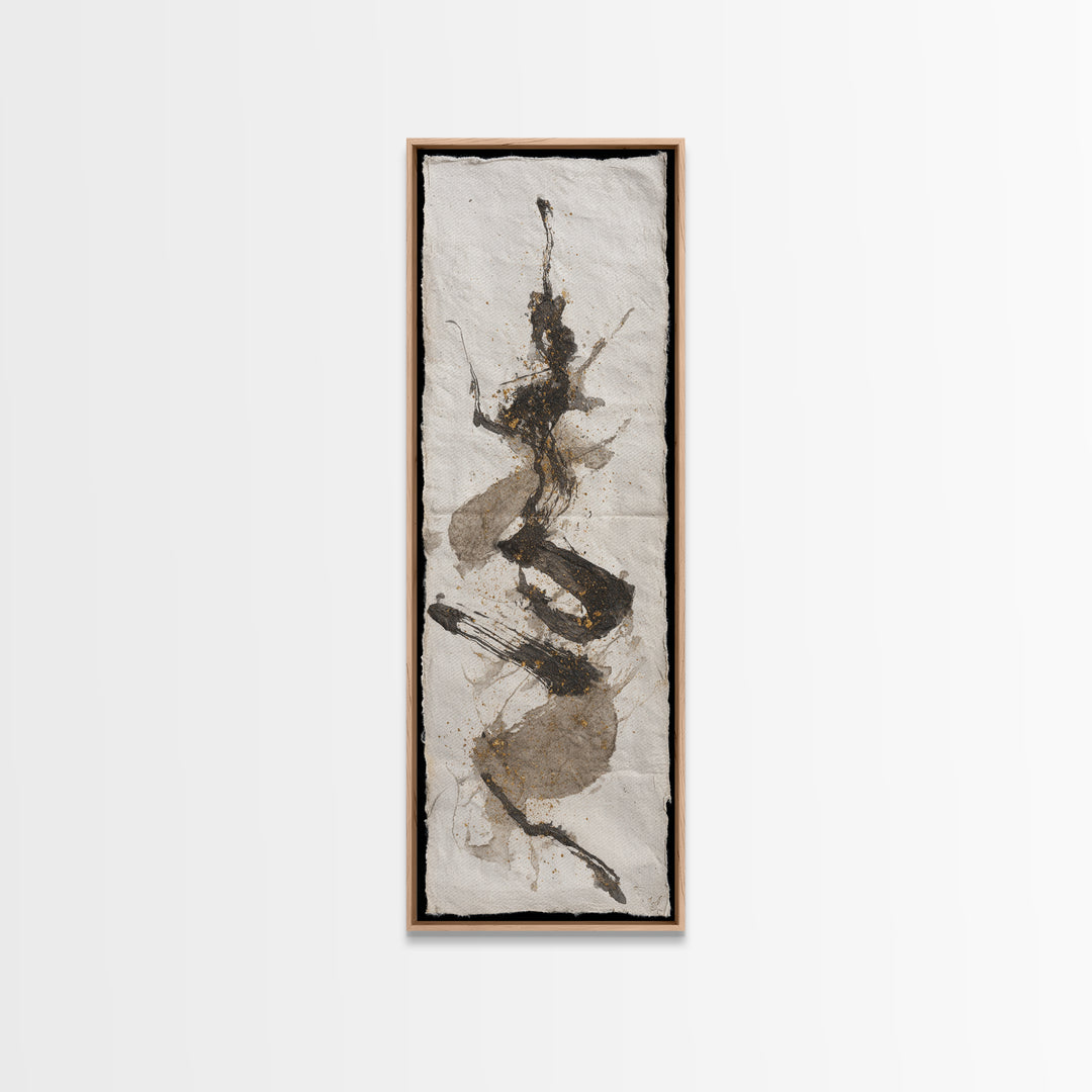 Abstract Prayer Flag of Brush Marks Framed Canvas Print, Calligraphy Art, Living Room Wall Art, Living Room Decor, Script, CAL-1x3-83