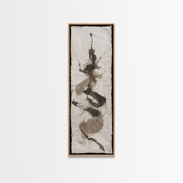Abstract Prayer Flag of Brush Marks Framed Canvas Print, Calligraphy Art, Living Room Wall Art, Living Room Decor, Script, CAL-1x3-83