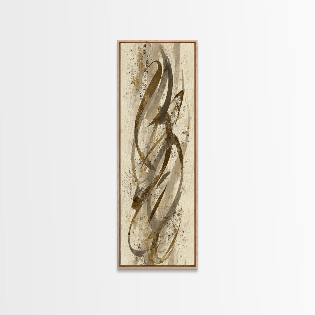 Abstract Gold Calligraphic Strokes on Ivory Paper Canvas Print, Calligraphy Art, Luxury Decor, Living Room Decor, Script, CAL-1x3-86