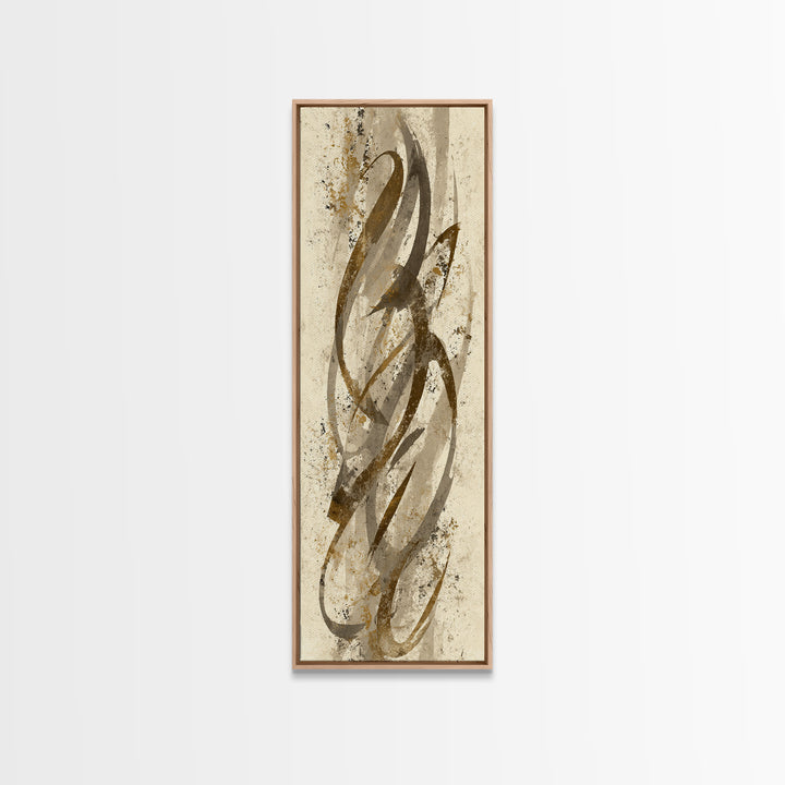 Abstract Gold Calligraphic Strokes on Ivory Paper Canvas Print, Calligraphy Art, Luxury Decor, Living Room Decor, Script, CAL-1x3-86