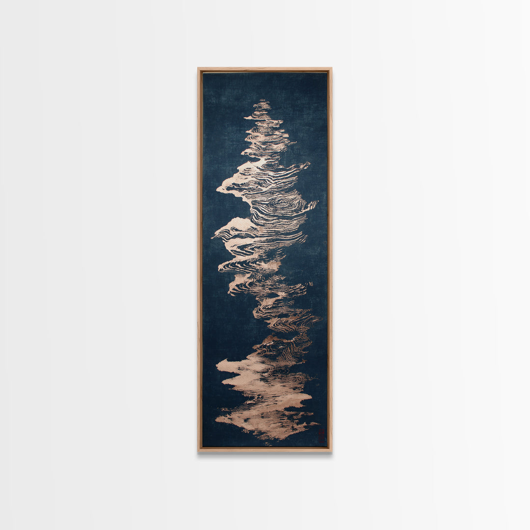 Layered Copper Ink Strokes on Dark Navy Canvas Print, Calligraphy Art, Art Print, Living Room Decor, Fine Art, Script, CAL-1x3-90