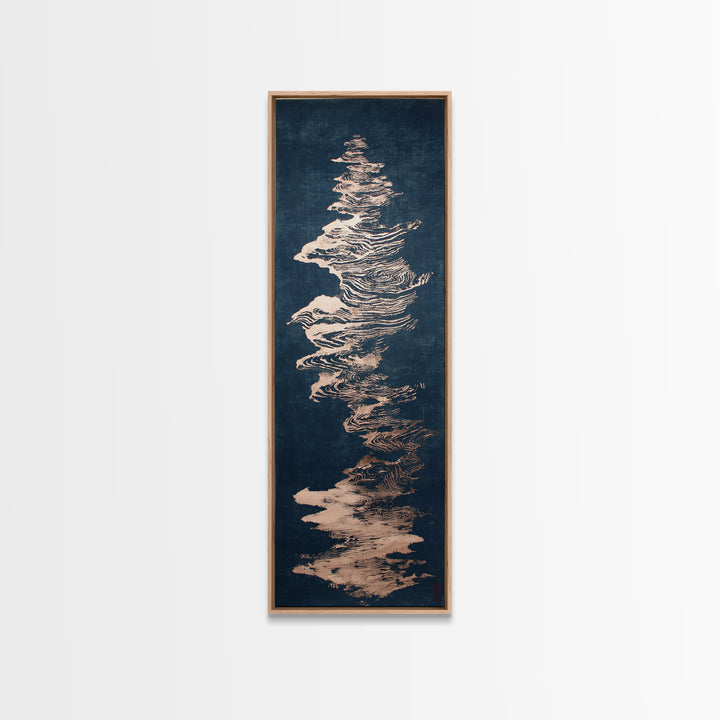 Layered Copper Ink Strokes on Dark Navy Canvas Print, Calligraphy Art, Art Print, Living Room Decor, Fine Art, Script, CAL-1x3-90