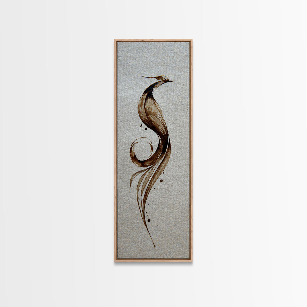 Calligraphic Bird Shape Formed from Flowing Lines Canvas Print, Calligraphy Art, Japanese Art, Living Room Decor, Script, CAL-1x3-92