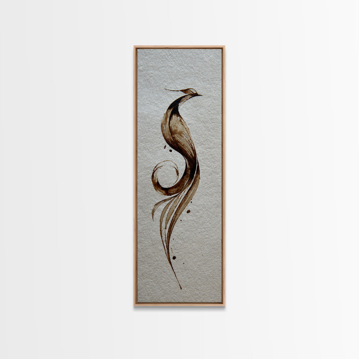 Calligraphic Bird Shape Formed from Flowing Lines Canvas Print, Calligraphy Art, Japanese Art, Living Room Decor, Script, CAL-1x3-92
