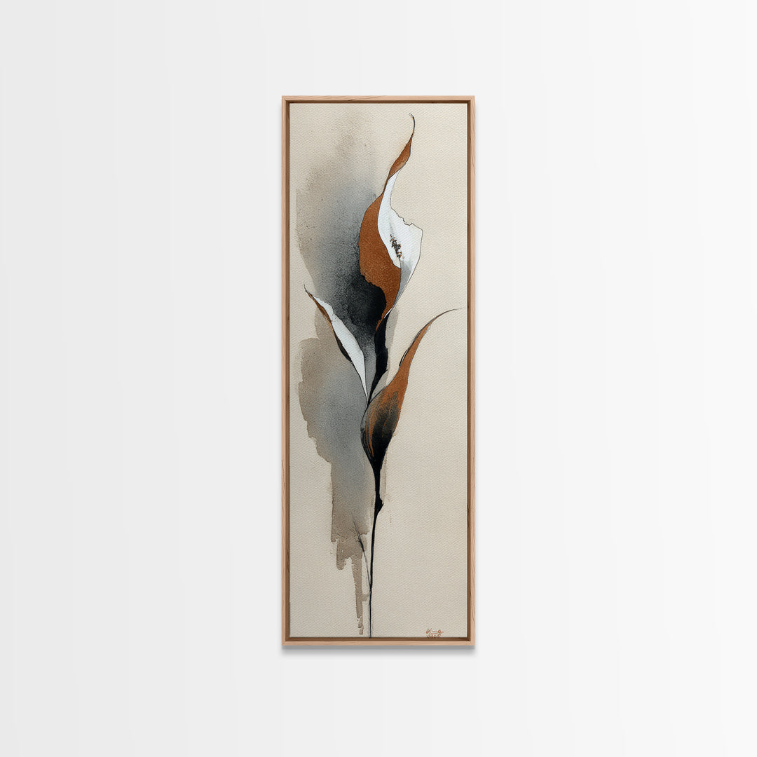 Floral Vine Created from Graceful Script Like Canvas Print, Calligraphy Art, Japanese Decor, Living Room Decor, Oil Painting, CAL-1x3-95
