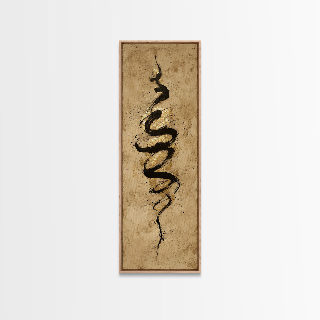 Gold Leaf Calligraphic Spiral on Plaster Surface Canvas Print, Calligraphy Art, Statement Artwork, Living Room Decor, Script, CAL-1x3-98