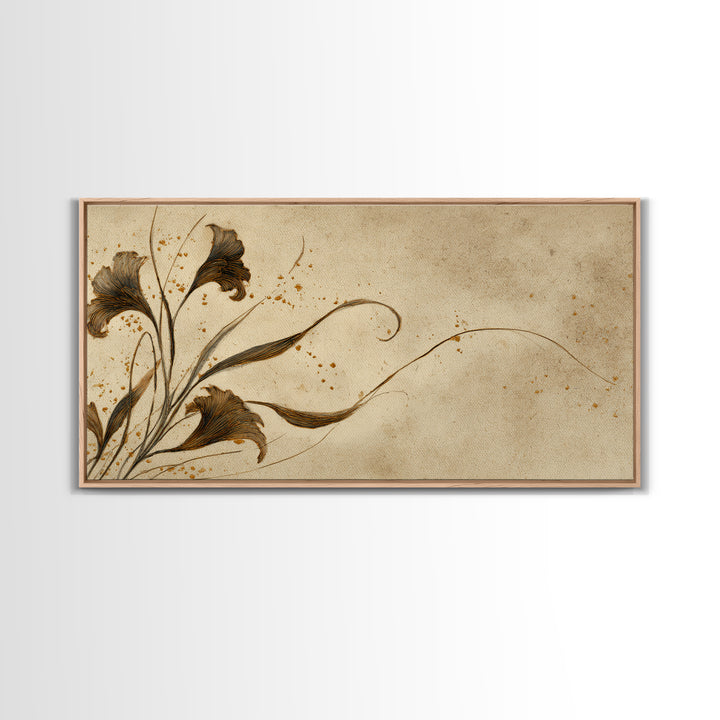 Single Elegant Flourish Shaped Like a Flower Framed Canvas Print, Calligraphy Art, Living Room Decor, Oil Painting, Script, CAL-2x1-1