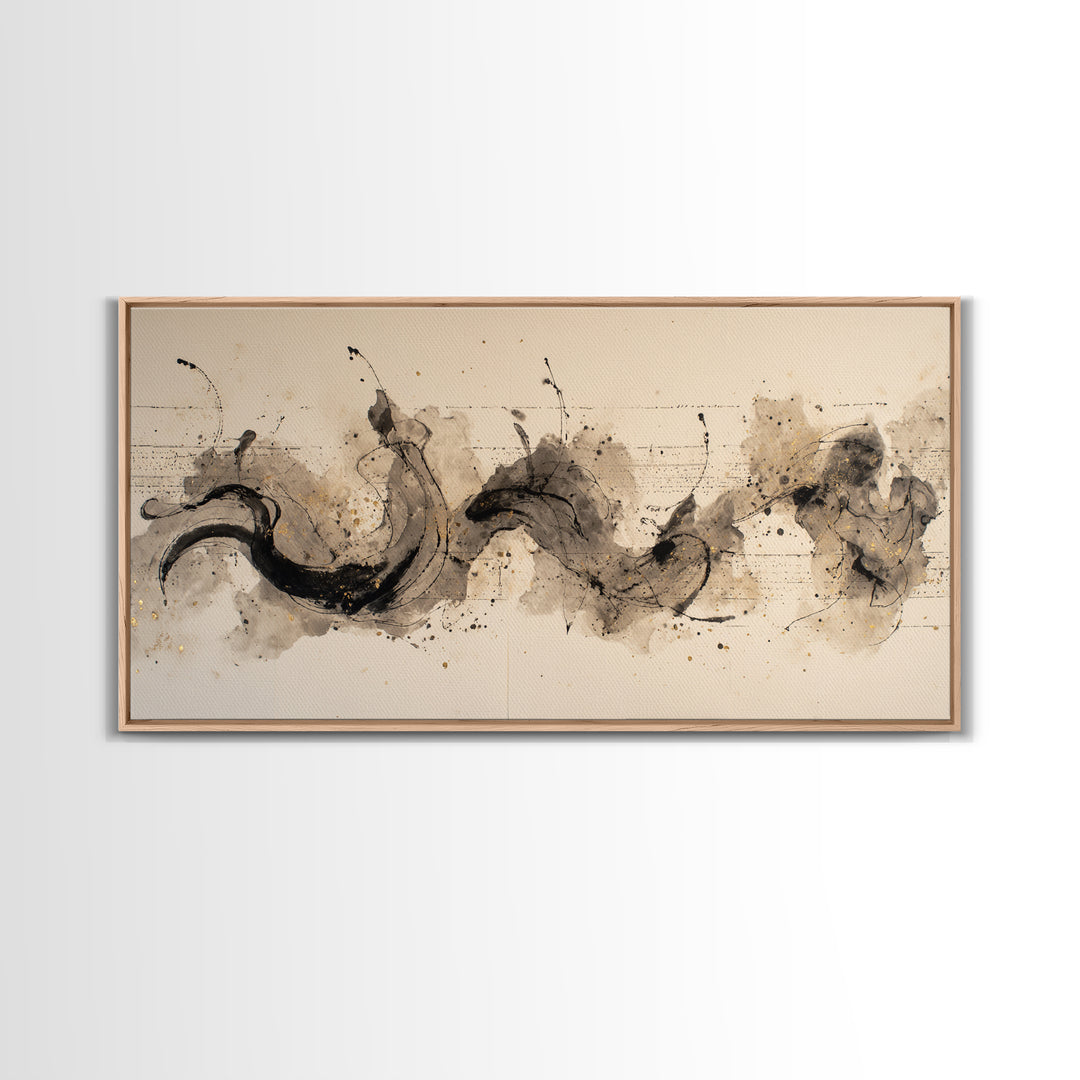 Large Sweeping Black Ink Gesture Like a Canvas Print, Calligraphy Art, Wall Art, Living Room Decor, Fine Art, Script, CAL-2x1-21
