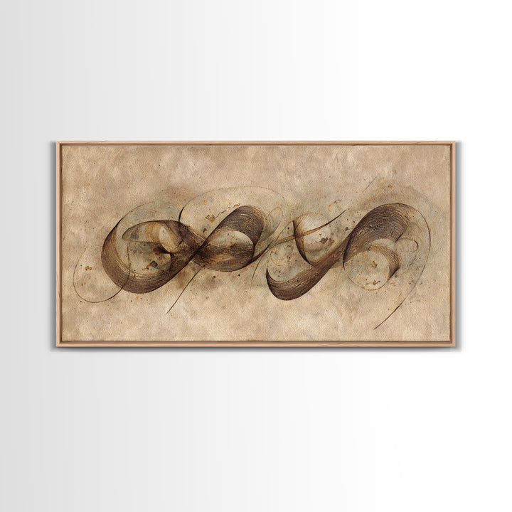 Arabic Ornamental Curves as Non Readable Art Framed Canvas Print, Calligraphy Art, Prints, Living Room Decor, Fine Art, Script, CAL-2x1-23