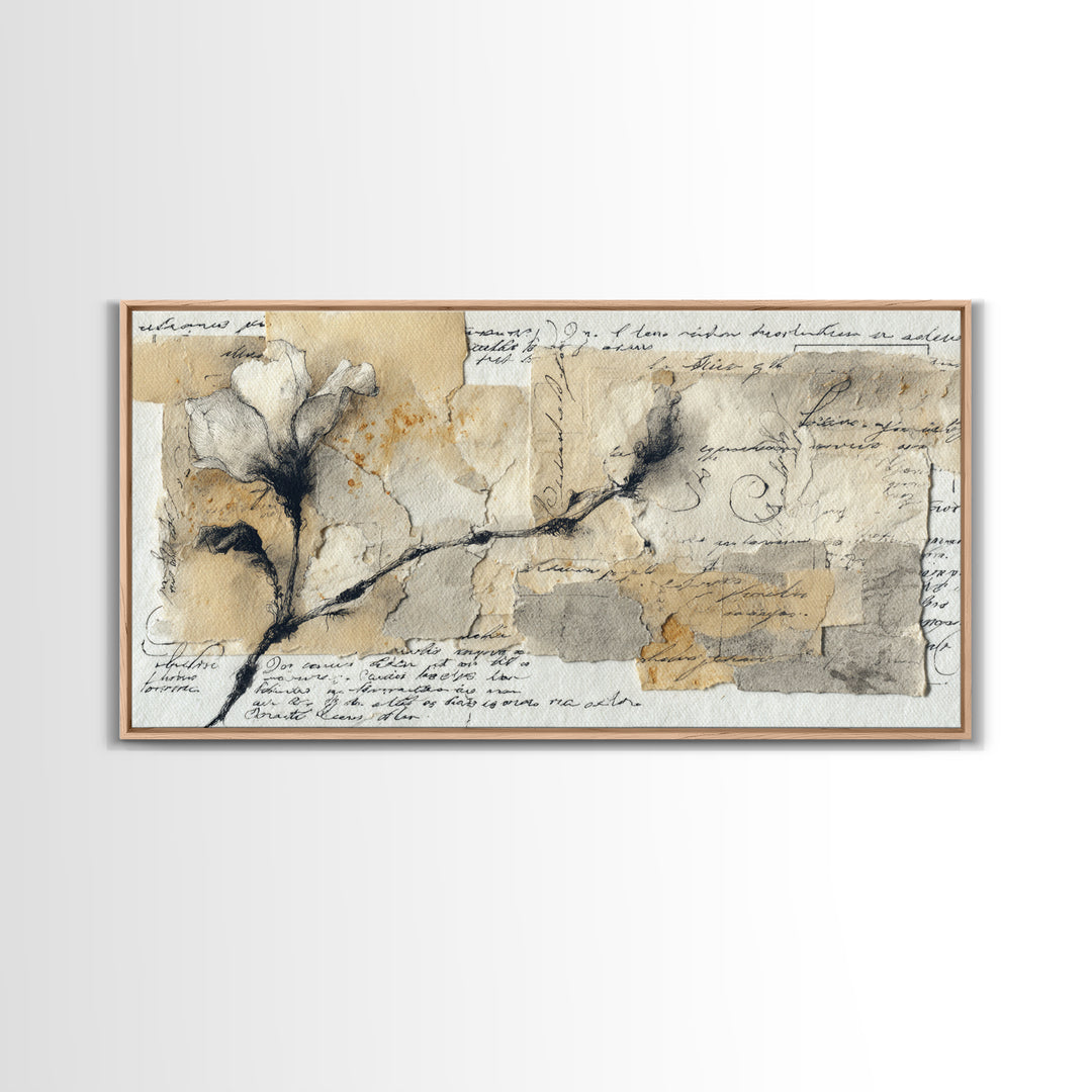 Single Elegant Flourish Shaped Like a Flower Framed Canvas Print, Calligraphy Art, Living Room Decor, Oil Painting, Script, CAL-2x1-25