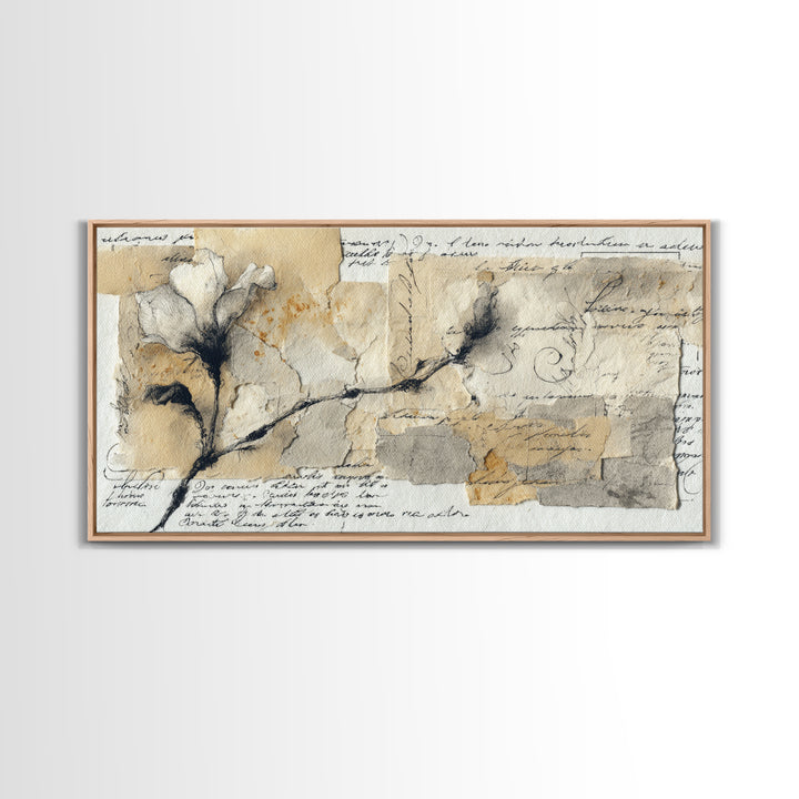 Single Elegant Flourish Shaped Like a Flower Framed Canvas Print, Calligraphy Art, Living Room Decor, Oil Painting, Script, CAL-2x1-25
