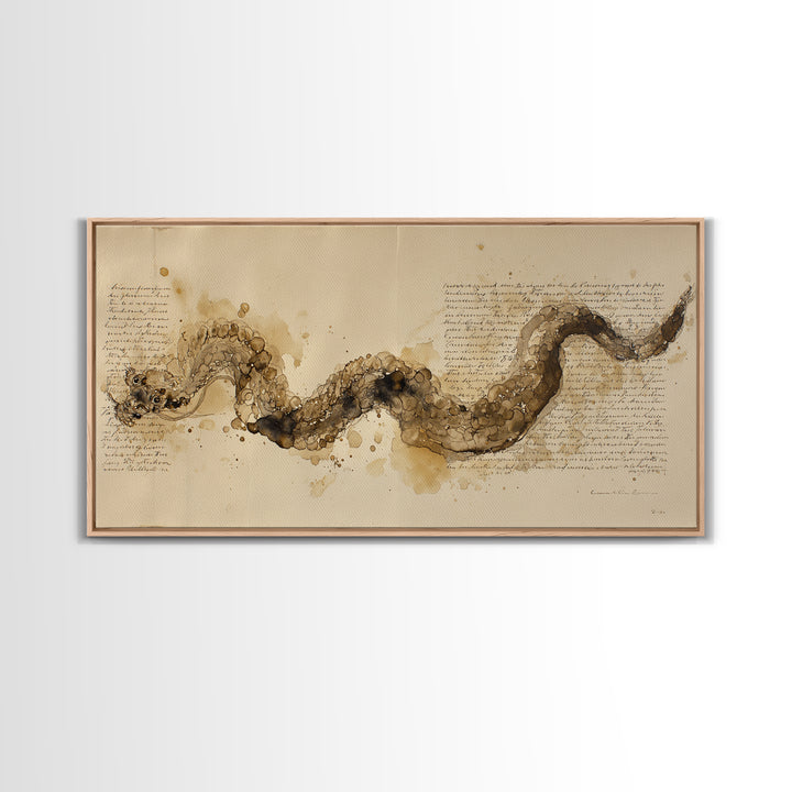 Ink Wash Dragon Curve Framed Canvas Print, Calligraphy Art, Art, Living Room Decor, Fine Art, Script, Unique Wall Art, CAL-2x1-29