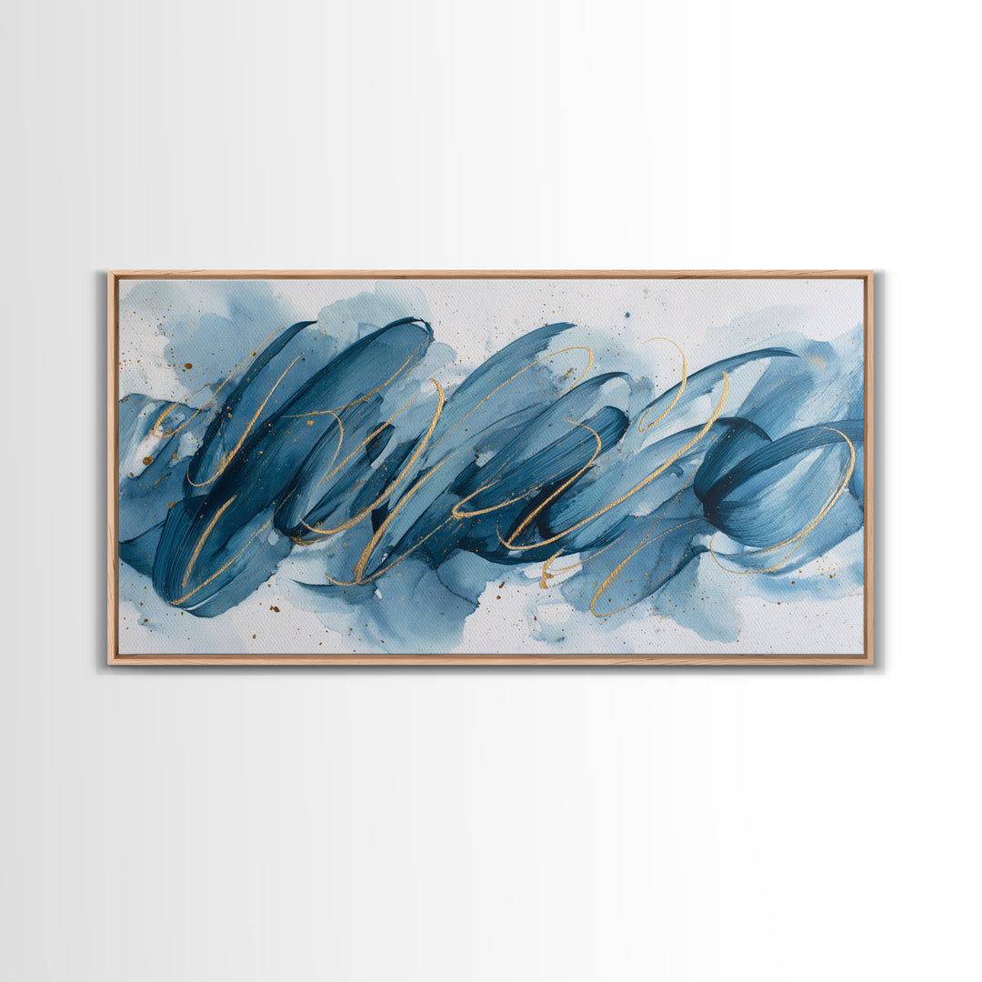 Modern Calligraphy Wave Framed Canvas Print, Calligraphy Art, Luxury Decor, Living Room Decor, Fine Art, Script, Prints, CAL-2x1-30