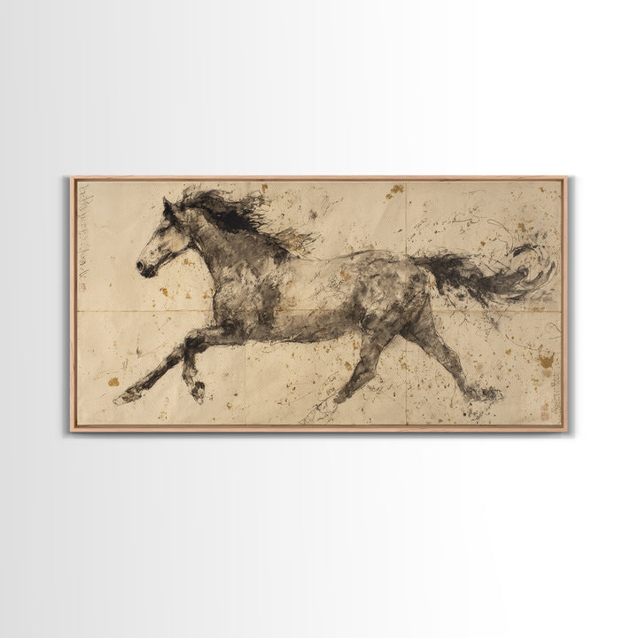 Calligraphic Horse Silhouette Made from One Line Canvas Print, Calligraphy Art, Minimalist Decor, Living Room Decor, Script, CAL-2x1-37