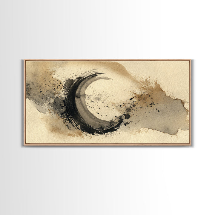 Crescent Moon Made from Elegant Ink Swashes Canvas Print, Calligraphy Art, Contemporary Art, Living Room Decor, Script, CAL-2x1-41