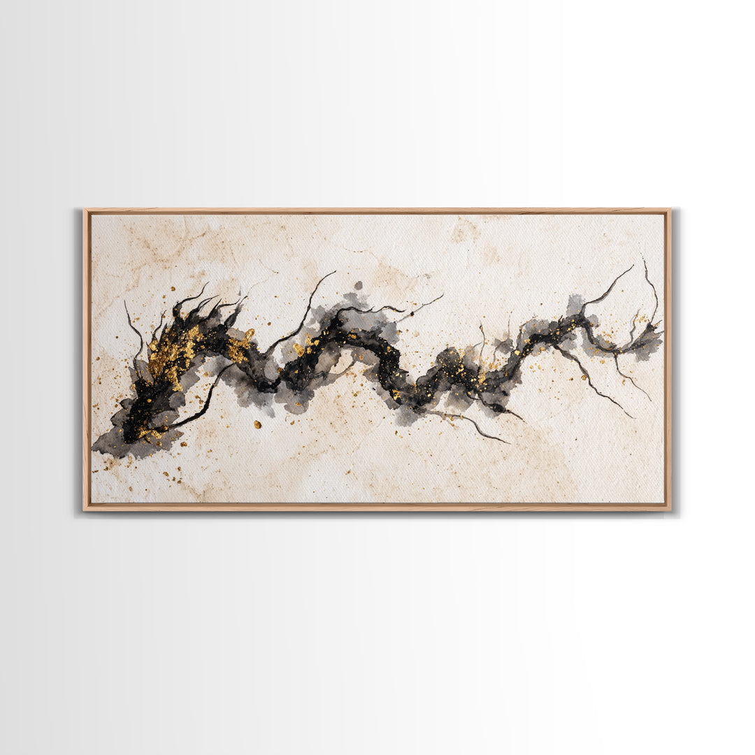 Ink Wash Dragon Curve Framed Canvas Print, Calligraphy Art, Art, Living Room Decor, Fine Art, Script, Unique Wall Art, CAL-2x1-5