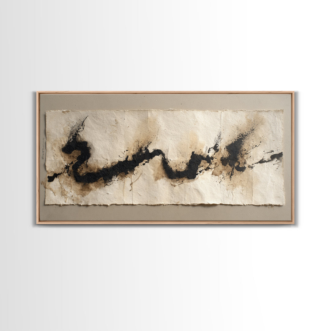 Minimal Black Calligraphy Rhythm Framed Canvas Print, Calligraphy Art, Calligraphy, Living Room Decor, Fine Art, Script, CAL-2x1-51