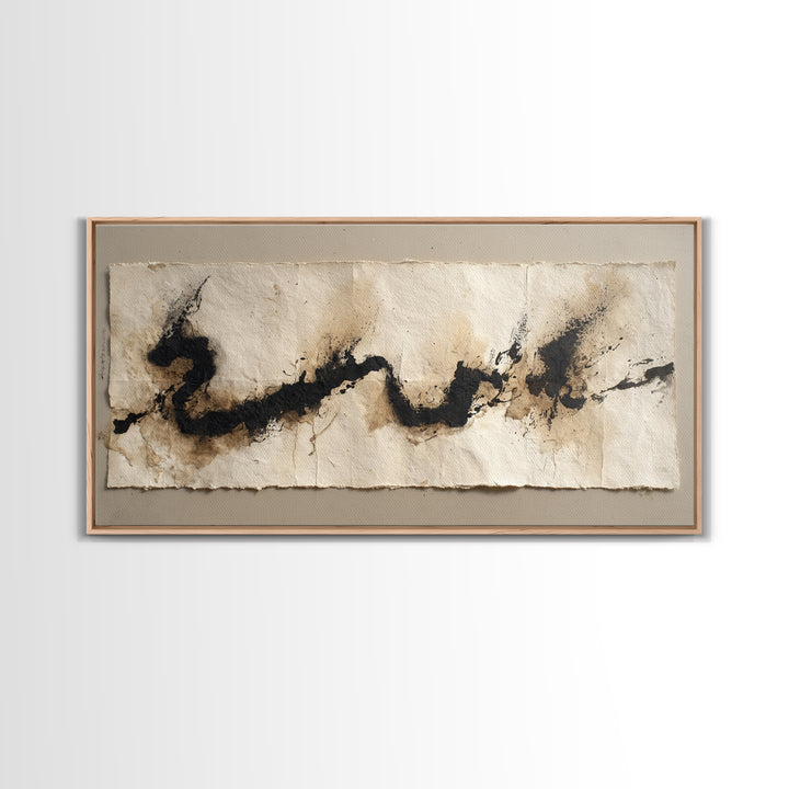 Minimal Black Calligraphy Rhythm Framed Canvas Print, Calligraphy Art, Calligraphy, Living Room Decor, Fine Art, Script, CAL-2x1-51