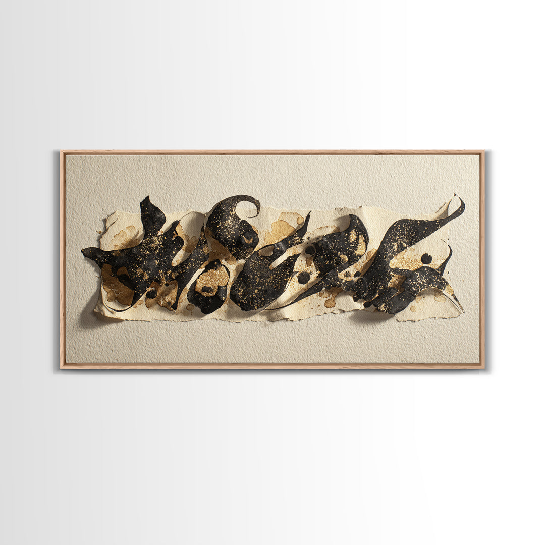 Calligraphic Bird Shape Formed from Flowing Lines Canvas Print, Calligraphy Art, Painting, Living Room Decor, Fine Art, Script, CAL-2x1-52