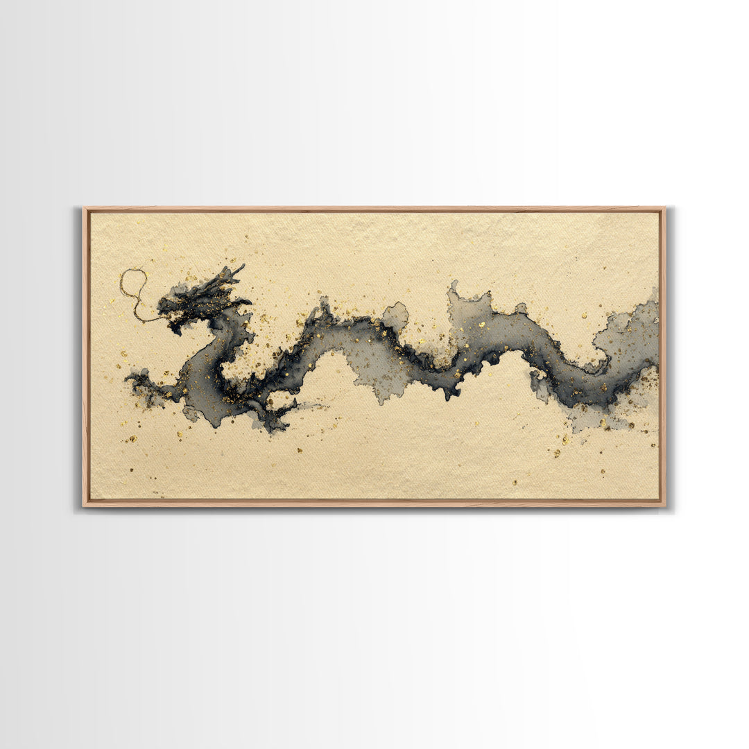 Ink Wash Dragon Curve Canvas Print, Calligraphy Art, Printable, Living Room Decor, Fine Art, Script, Watercolor Art, Modern Art, CAL-2x1-53