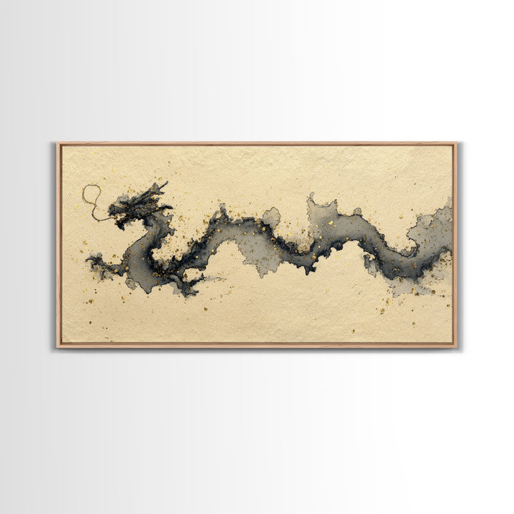 Ink Wash Dragon Curve Canvas Print, Calligraphy Art, Printable, Living Room Decor, Fine Art, Script, Watercolor Art, Modern Art, CAL-2x1-53