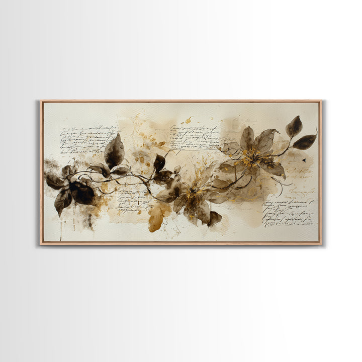 Floral Vine Created from Graceful Script Like Framed Canvas Print, Calligraphy Art, Wall Art Print, Living Room Decor, Script, CAL-2x1-55
