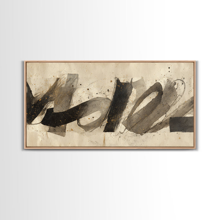 Monochrome Brush Alphabet Fragments as Abstract Texture Canvas Print, Calligraphy Art, Wall Decor, Living Room Decor, Script, CAL-2x1-57