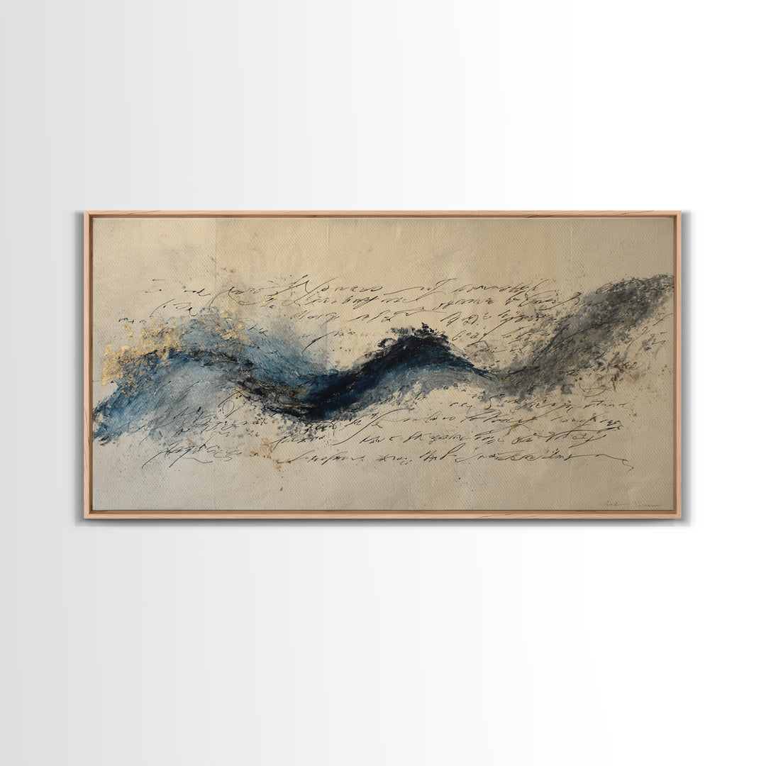 Modern Calligraphy Wave Framed Canvas Print, Calligraphy Art, Luxury Decor, Living Room Decor, Fine Art, Script, Prints, CAL-2x1-6
